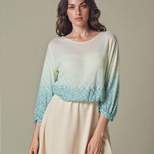 Avni Silk Ombré Sheer Drop Waist Tunic Blouse Women’s 10 Beachy Coastal Resort